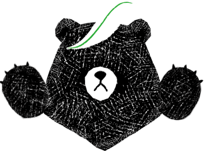 笹茶のイメージキャラクターの熊が両手を上げて喜んでいるイラスト。